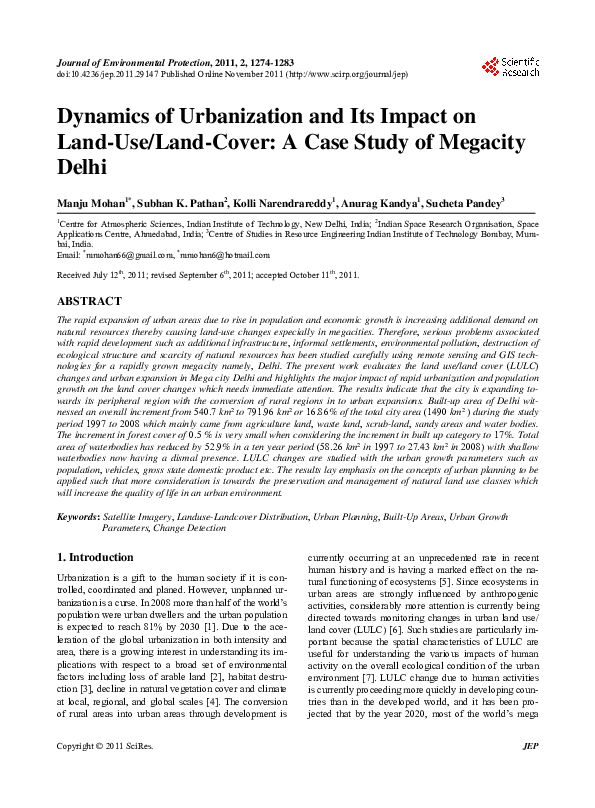 (PDF) Dynamics of Urbanization and Its Impact on Land-Use/Land-Cover: A ...