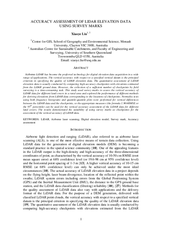 (PDF) Accuracy Assessment of Lidar Elevation Data Using Survey Marks