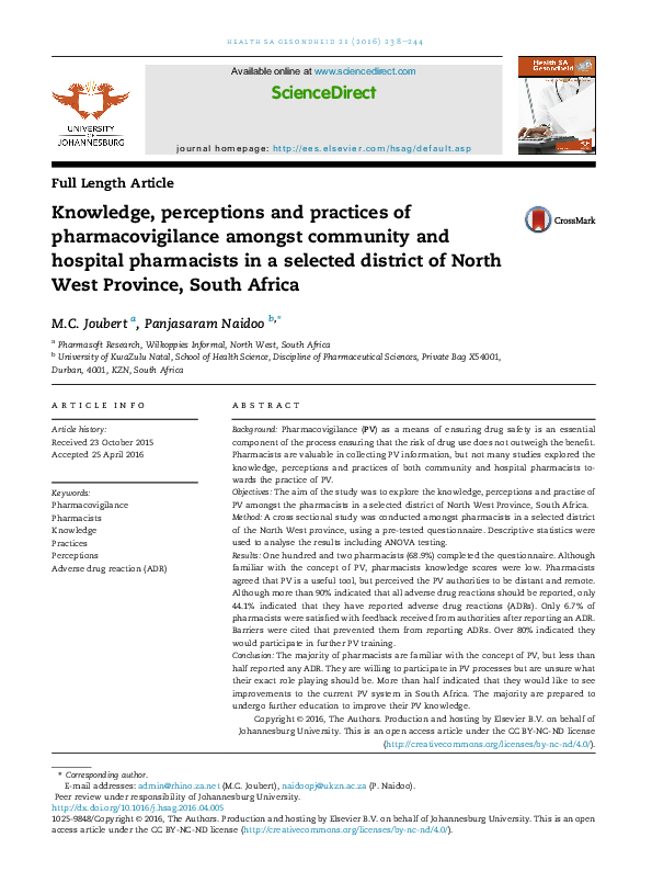 (PDF) Knowledge, perceptions and practices of pharmacovigilance amongst ...