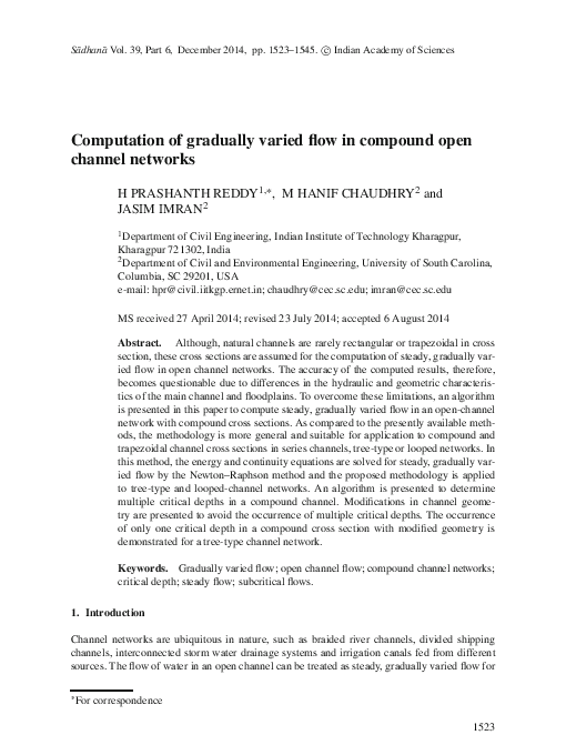 (PDF) Computation of gradually varied flow in compound open channel ...
