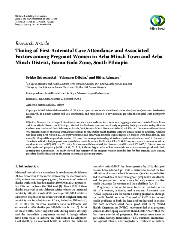 (PDF) Timing of First Antenatal Care Attendance and Associated Factors ...