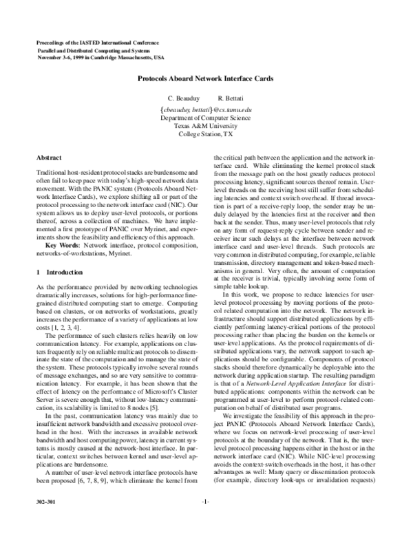 (PDF) Protocols aboard network interface cards