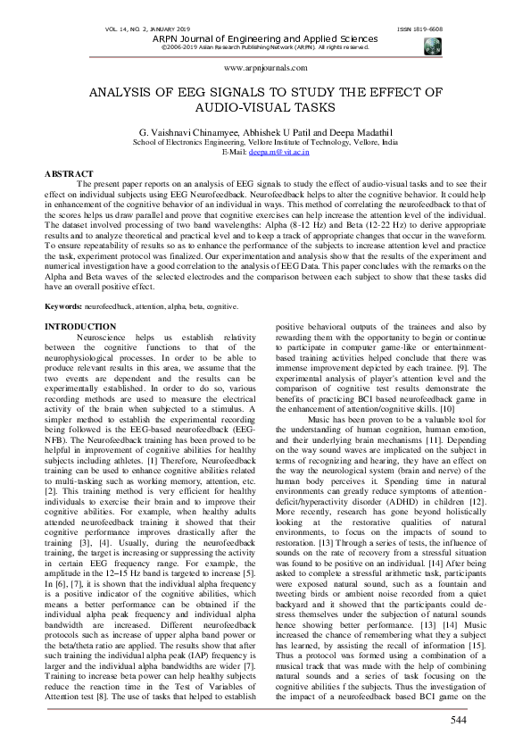 (PDF) Analysis of Eeg Signals to Study the Effect of Audio-Visual Tasks