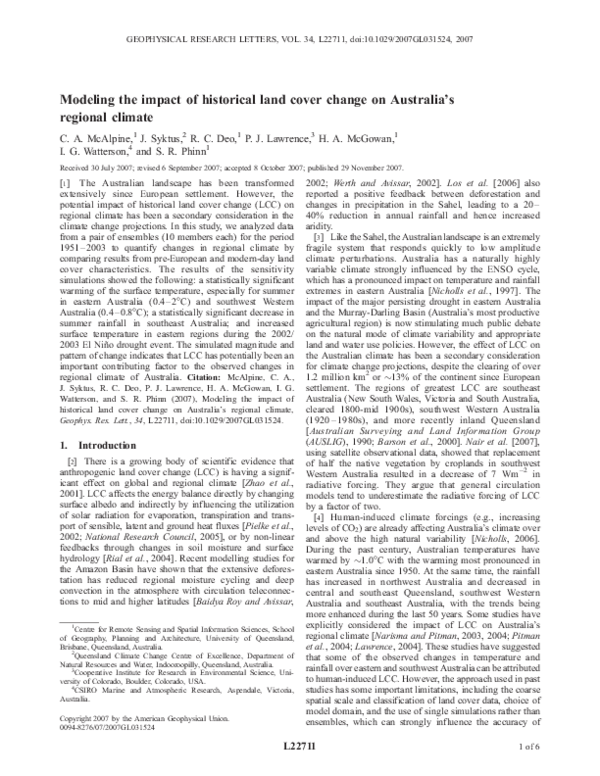(PDF) Modeling the impact of historical land cover change on Australia ...
