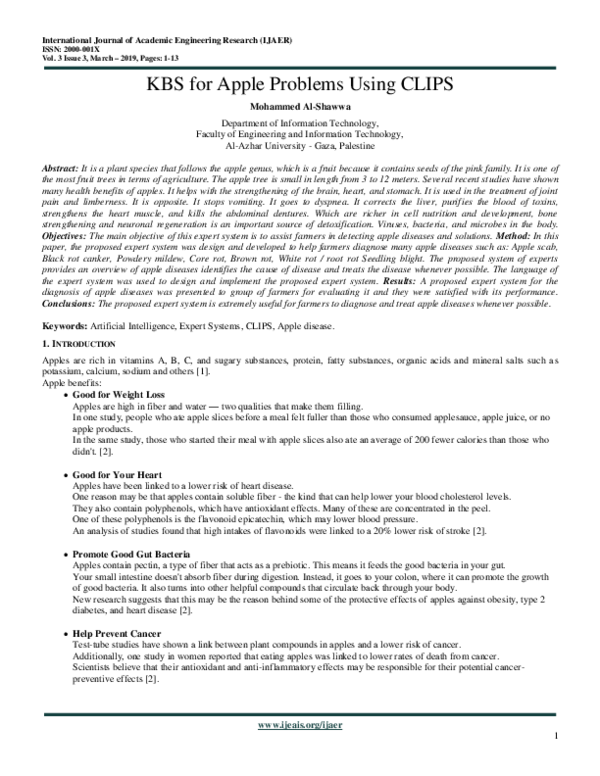 (PDF) KBS for Apple Problems Using CLIPS