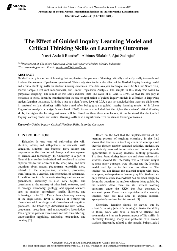 (PDF) The Effect of Guided Inquiry Learning Model and Critical Thinking ...