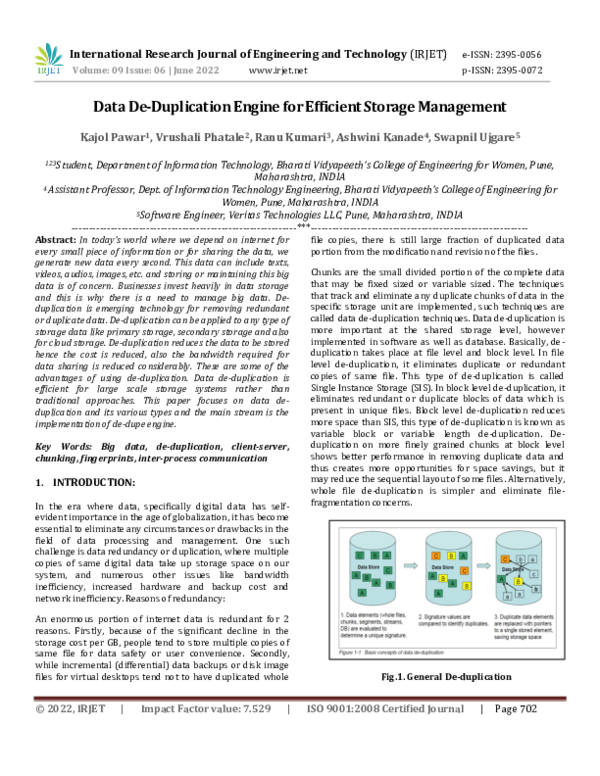 (PDF) Data De-Duplication Engine for Efficient Storage Management