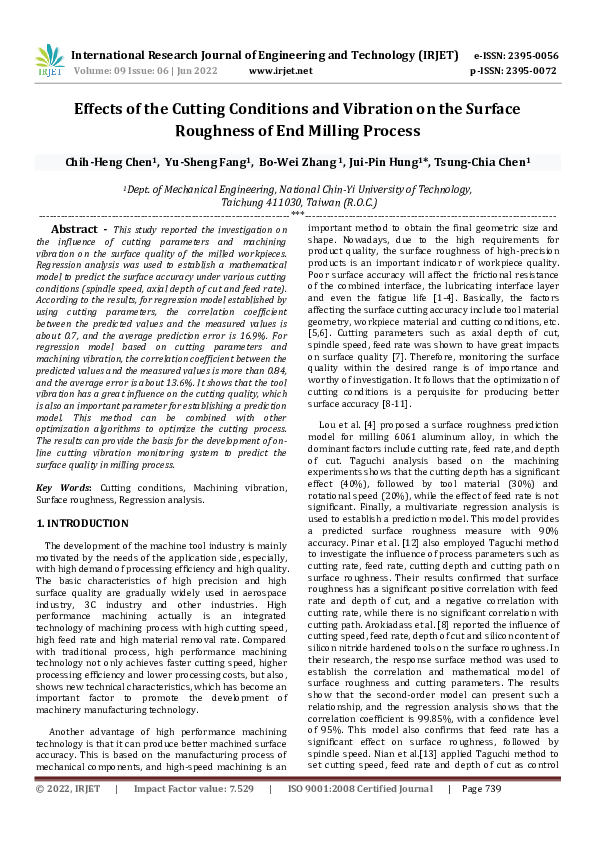 (PDF) Effects of the Cutting Conditions and Vibration on the Surface ...