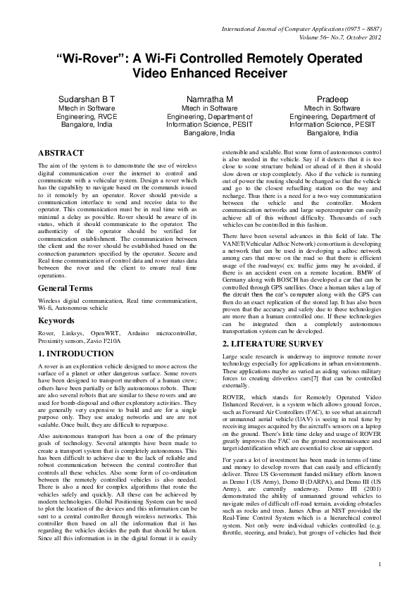 (PDF) "WiRover" A WiFi Controlled Remotely Operated Video Enhanced