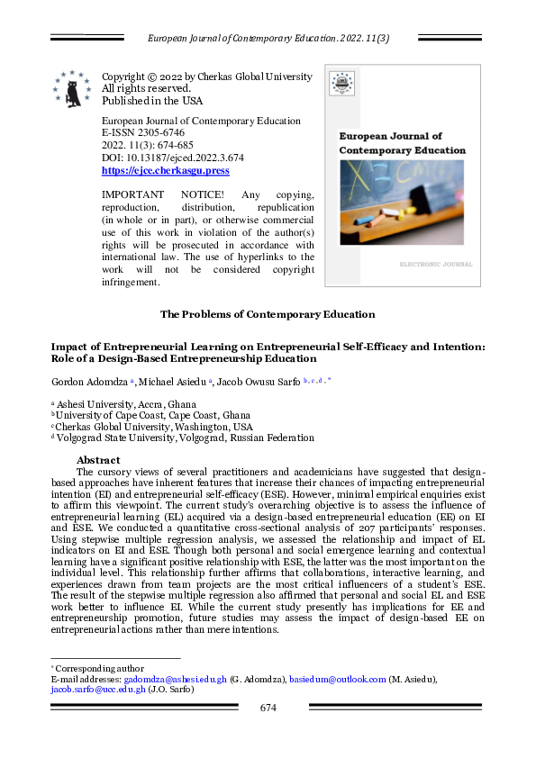(PDF) Impact of Entrepreneurial Learning on Entrepreneurial Self ...