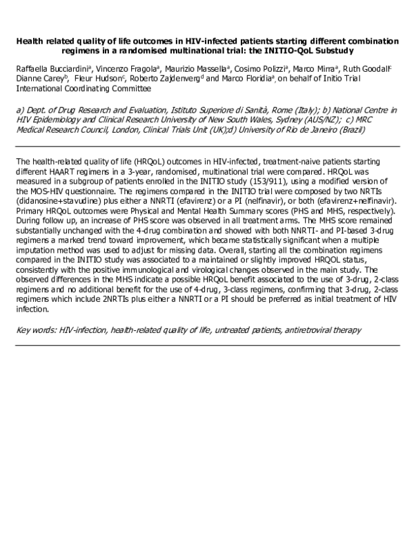 (PDF) Health-Related Quality of Life Outcomes in HIV-Infected Patients ...