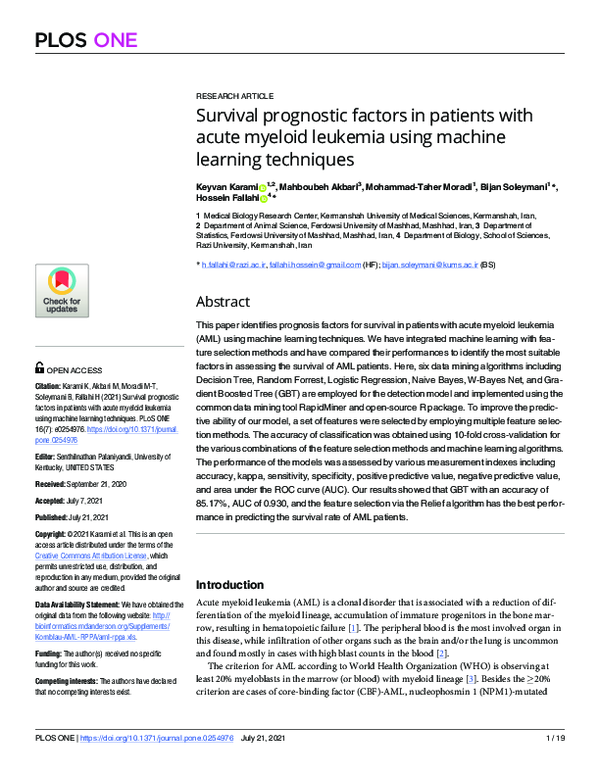 (PDF) Survival prognostic factors in patients with acute myeloid ...