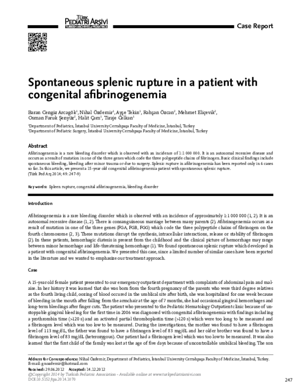 (PDF) Spontaneous splenic rupture in a patient with congenital ...