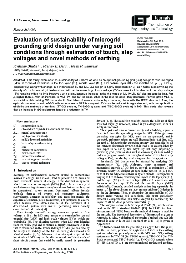(PDF) Evaluation of sustainability of microgrid grounding grid design ...