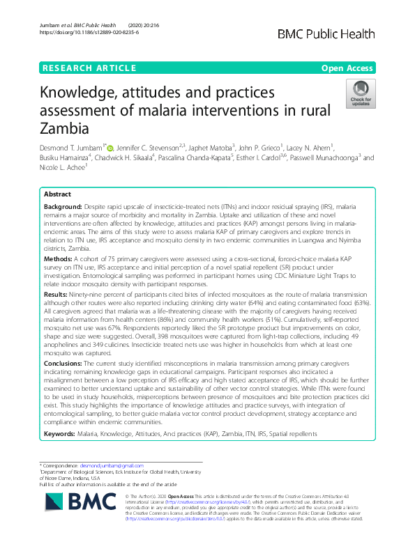 (PDF) Knowledge, attitudes and practices assessment of malaria ...
