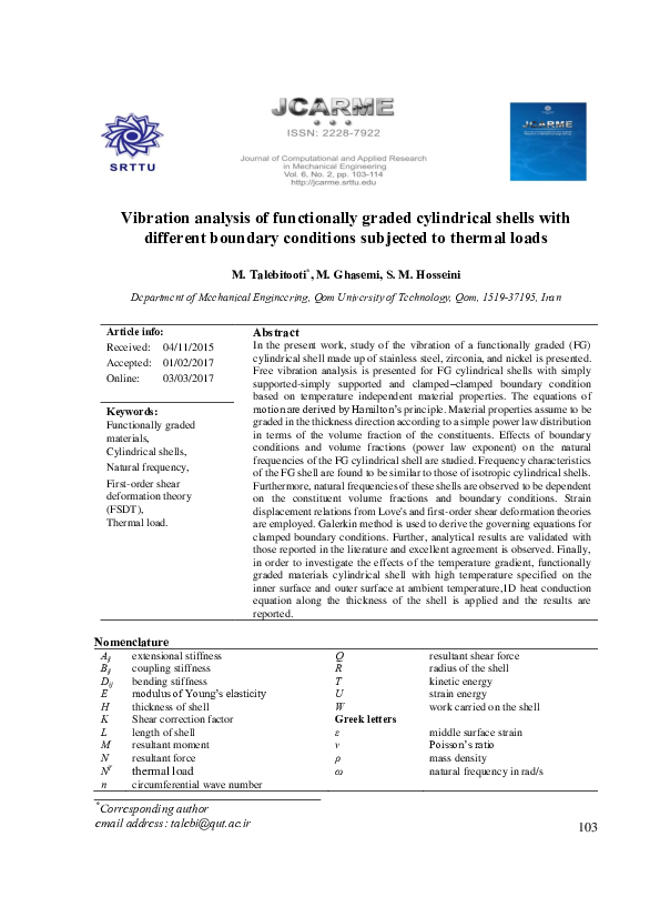 (PDF) Vibration analysis of functionally graded cylindrical shells with ...