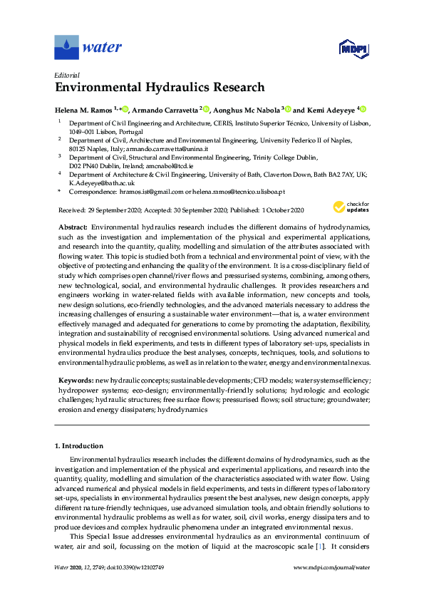 (PDF) Environmental Hydraulics Research Helena M. Ramos Academia.edu