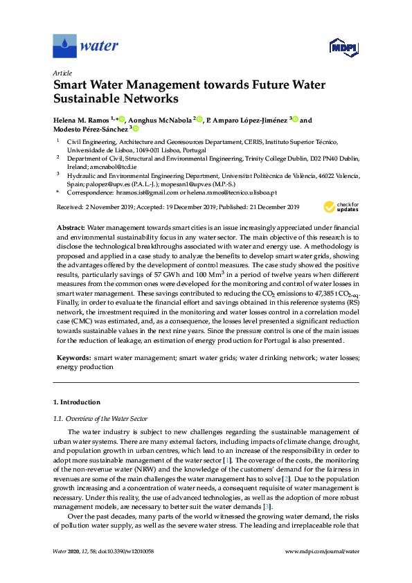 (PDF) Smart Water Management towards Future Water Sustainable Networks