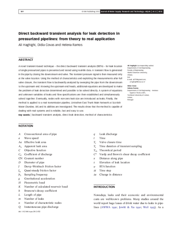 (PDF) Direct backward transient analysis for leak detection in ...