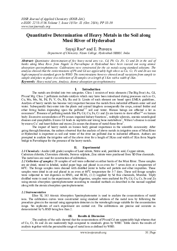 (PDF) Quantitative Determination of Heavy Metals in the Soil along Musi ...