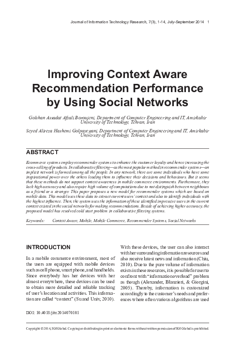 (PDF) Improving Context Aware Recommendation Performance by Using ...