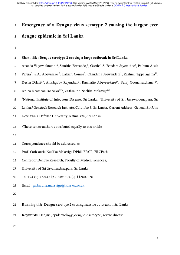 (PDF) Emergence of a Dengue virus serotype 2 causing the largest ever ...