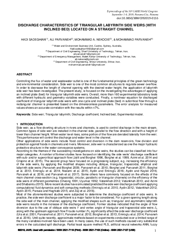 (PDF) Discharge Characteristics of Triangular Labyrinth Side Weirs