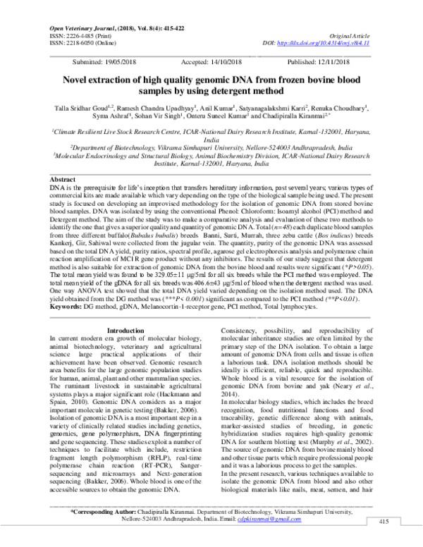 (PDF) Novel extraction of high quality genomic DNA from frozen bovine
