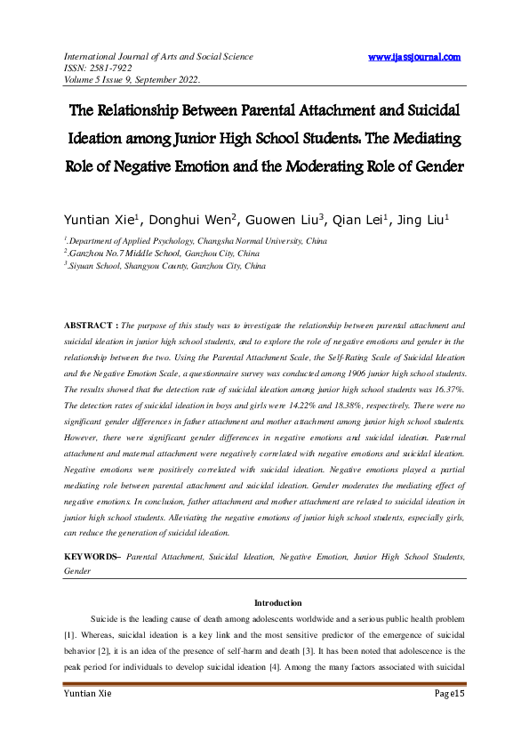 (PDF) The Relationship Between Parental Attachment and Suicidal ...