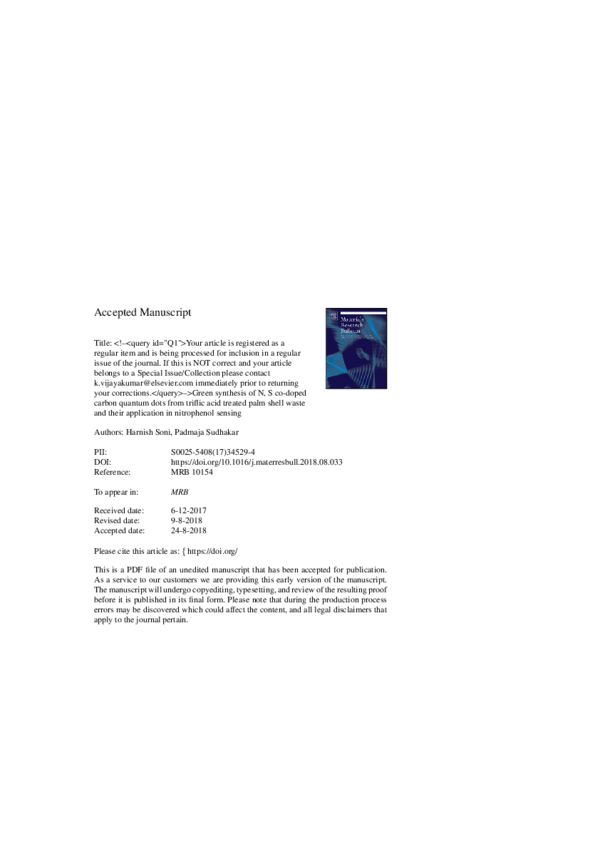 (PDF) Green synthesis of N, S co-doped carbon quantum dots from triflic ...