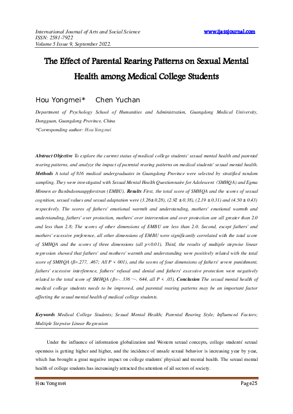 (PDF) The Effect of Parental Rearing Patterns on Sexual Mental Health ...