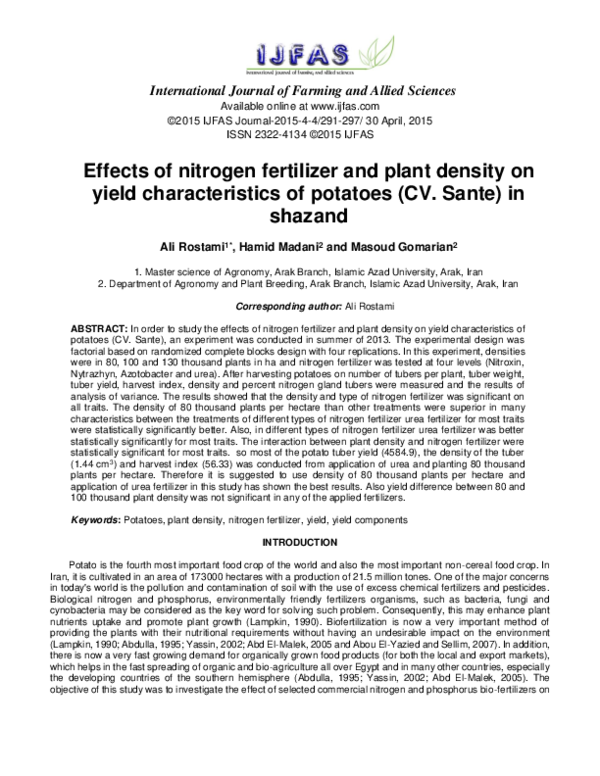 (PDF) Effects of nitrogen fertilizer and plant density on yield ...