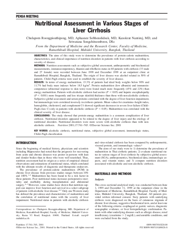 (PDF) Nutritional assessment in various stages of liver cirrhosis