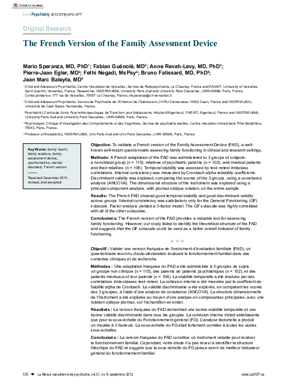  PDF The French Version Of The Family Assessment Device Mario 