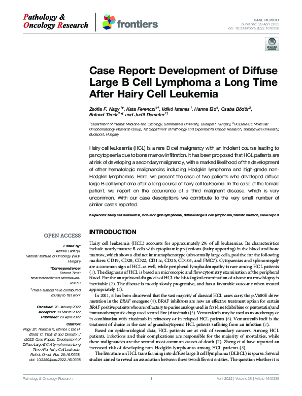 (PDF) Case Report: Development of Diffuse Large B Cell Lymphoma a Long ...