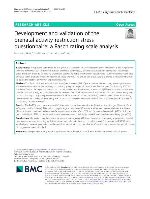 (PDF) Development and validation of the prenatal activity restriction ...