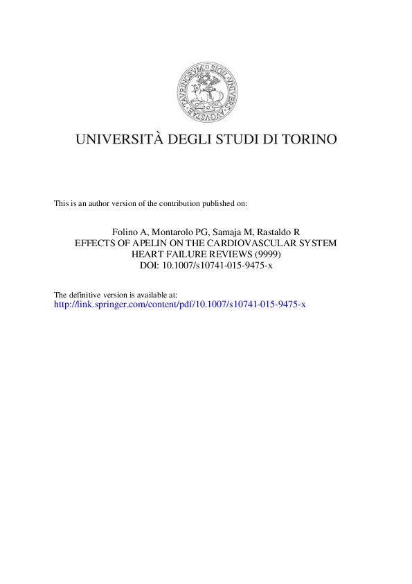 (PDF) Effects of apelin on the cardiovascular system