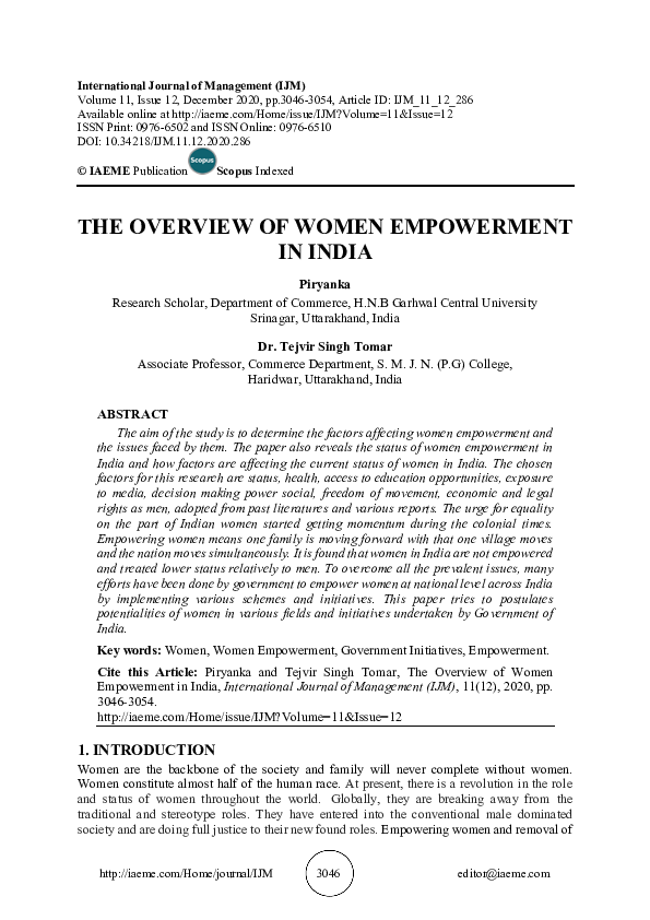 (PDF) The Overview of Women Empowerment in India