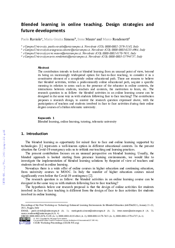 (PDF) Blended learning in online teaching. Design strategies and future ...