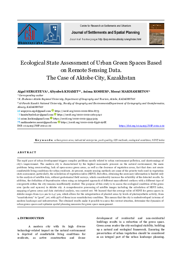 (PDF) Ecological State Assessment of Urban Green Spaces Based on Remote ...