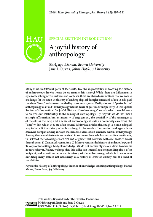 (PDF) A joyful history of anthropology