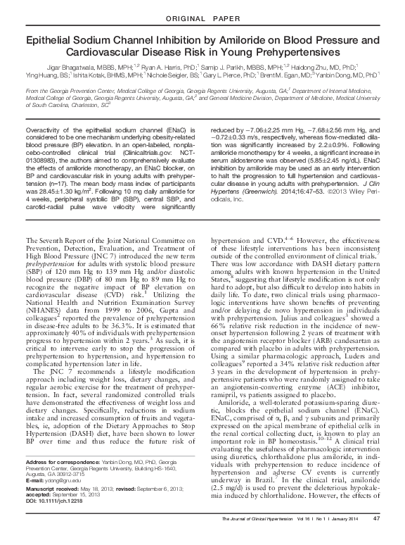 (PDF) Epithelial Sodium Channel Inhibition by Amiloride on Blood ...