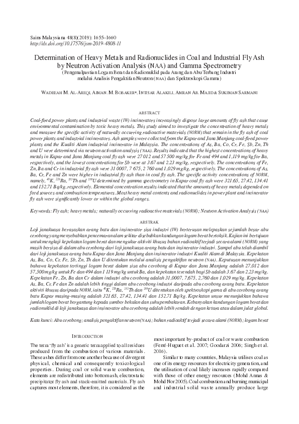 (PDF) Determination of Heavy Metals and Radionuclides in Coal and ...