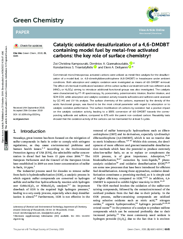 (PDF) Catalytic oxidative desulfurization of a 4,6-DMDBT containing ...