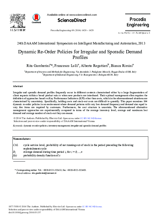 (PDF) Dynamic Re-order Policies for Irregular and Sporadic Demand ...