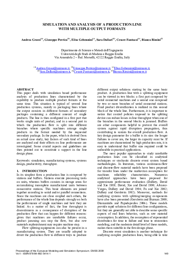 (PDF) Simulation and Analysis of a Production Line with Multiple Output ...