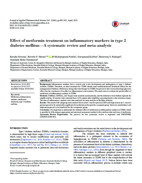 (PDF) Effect of metformin treatment on inflammatory markers in type 2 ...