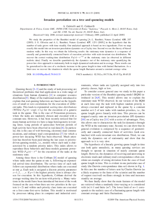 (PDF) Invasion percolation on a tree and queueing models