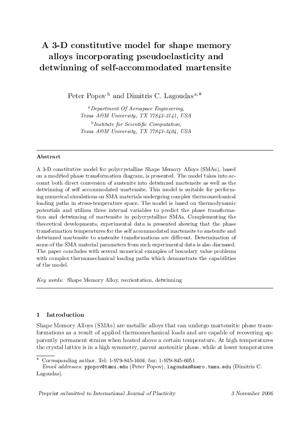 (PDF) A 3-D constitutive model for shape memory alloys incorporating ...