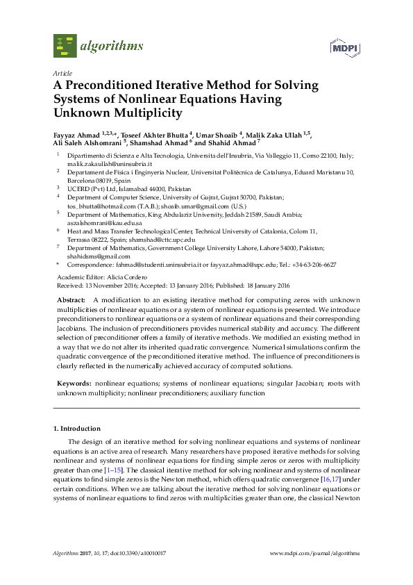 (PDF) A Preconditioned Iterative Method for Solving Systems of ...